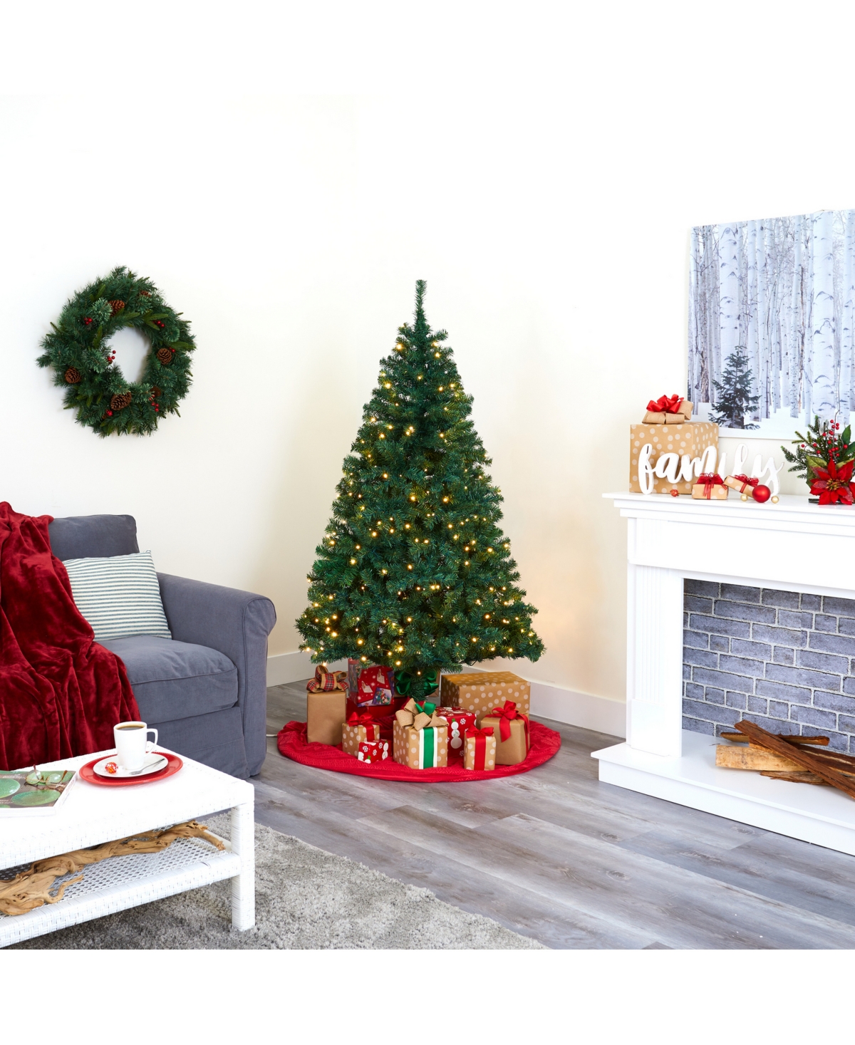 Nearly Natural Northern Tip Pine Artificial Christmas Tree with 250 Clear Led Lights