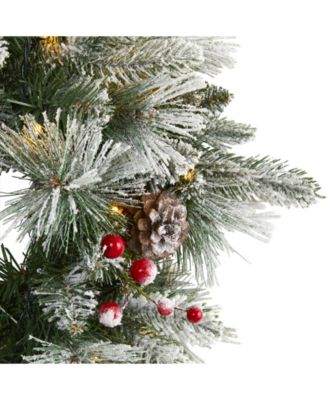 Flocked Mixed Pine Artificial Christmas Wreath with 50 LED Lights, Pine Cones and Berries