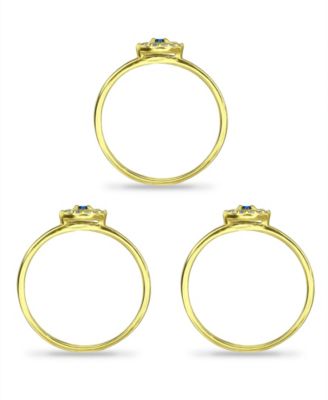 Cubic Zirconia Evil Eye Trio 18K Gold Plate Stack Ring, Set of 3 Rings