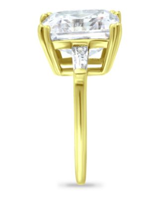 Cubic Zirconia Asscher Cut Center Stone Ring in Gold Plate