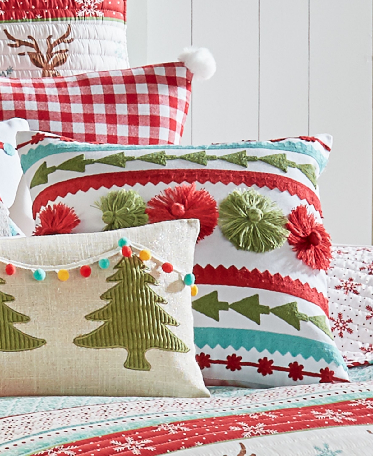 Levtex Let It Snow Sparkle Christmas Pom Pillow,