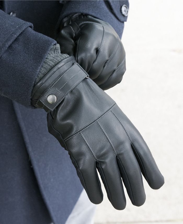 Isotoner Signature Men's Sleekheat Belted Faux Nappa Touchscreen Gloves ...