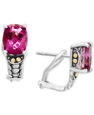 EFFY Collection - Pink Topaz Omega Back Earrings (7-1/6 ct. t.w.) in Sterling Silver & 18k Gold