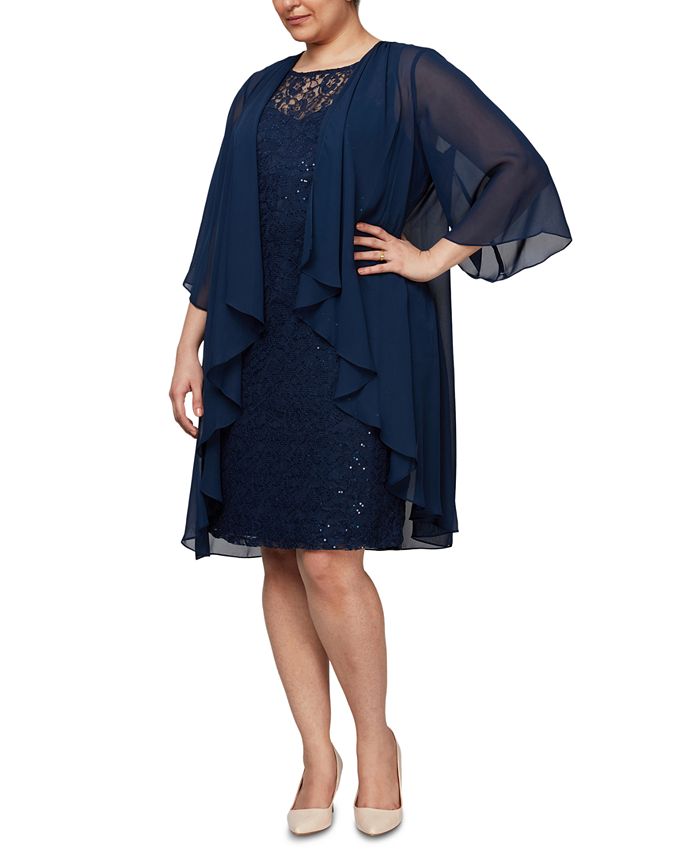 SL Fashions Plus Size Draped Jacket & Embellished Lace Dress Set - Macy's