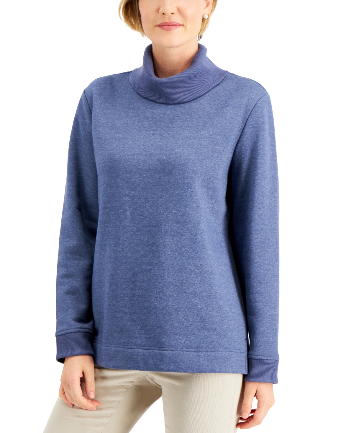 Women's Fleece Turtleneck Sweater, Created For Macy's - Heather Indigo