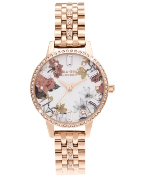 image of Olivia Burton Women-s Sparkle Floral Rose Gold-Tone Bracelet Watch 30mm