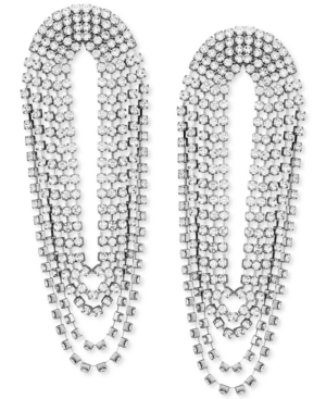 image of Guess Hematite-Tone Rhinestone Chain Multi-Loop Linear Drop Earrings