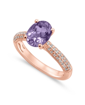 image of Gemstone Bridal Pink Amethyst (1 1/2 ct. t.w.) & Diamond (1/5 ct. t.w.) Engagement Ring in 14k Rose Gold