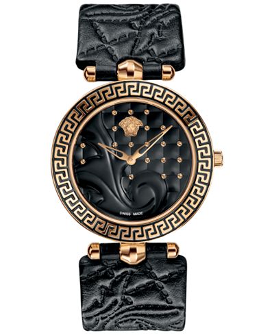 Versace Watch, Women's Swiss Vanitas Black Calfskin Leather Strap 40mm VK703 0013