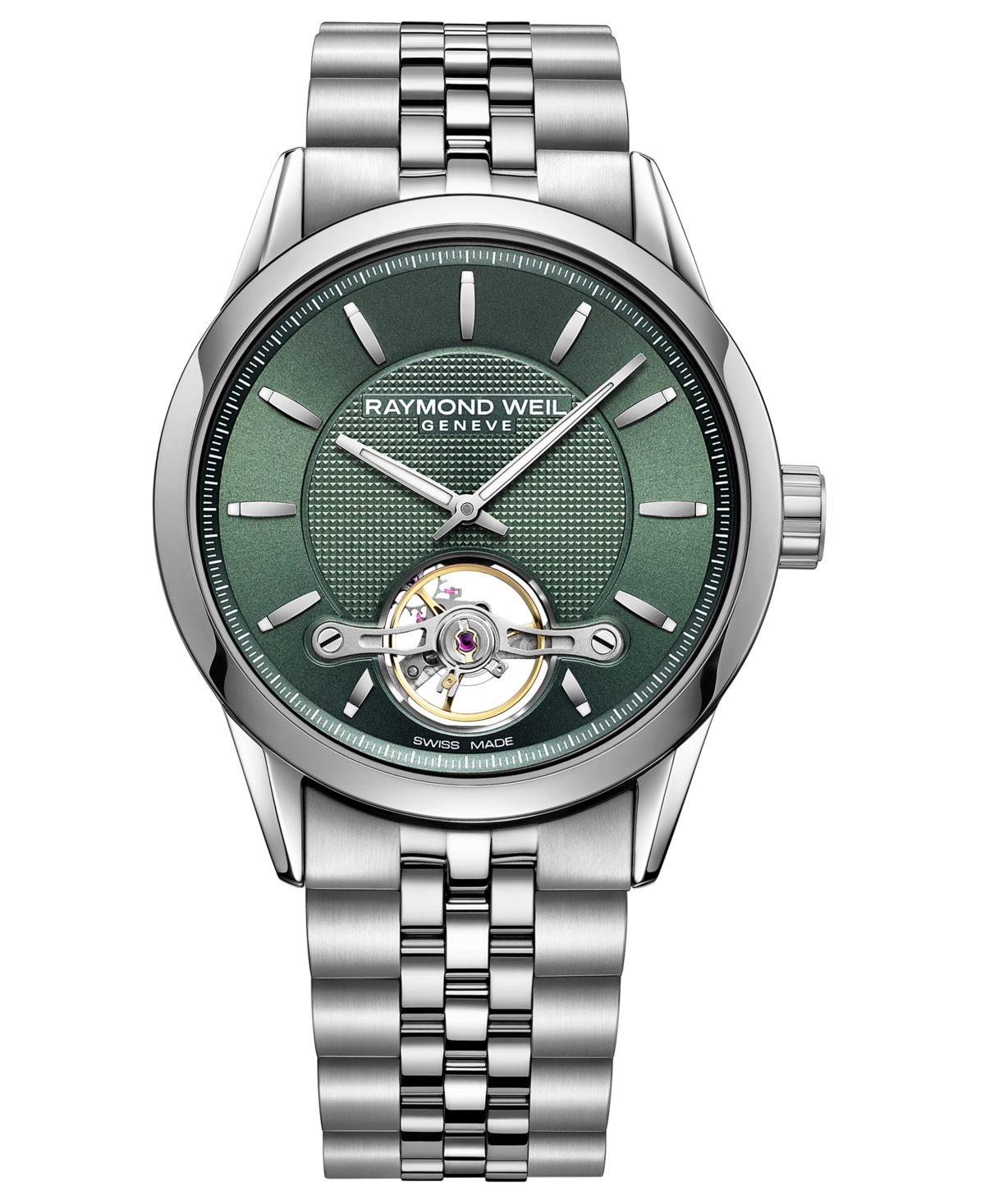 Shop Raymond Weil Men's Swiss Automatic Freelancer Stainless Steel Bracelet Watch 42mm In Green