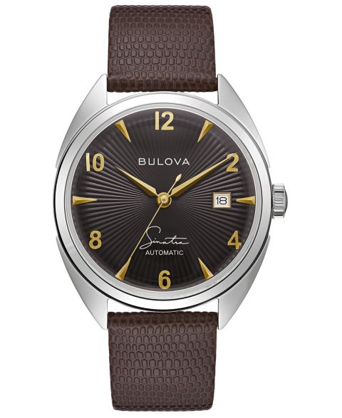 Мужские часы Bulova Frank Sinatra Automatic Brown Leather Strap Watch 39mm