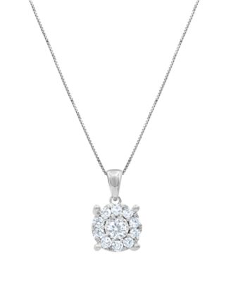 Diamond Halo 18 Pendant Necklace (3/4 ct. t.w.) in 14k White, Yellow or  Rose Gold