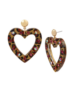 image of Betsey Johnson Leopard Open Heart Drop Earrings