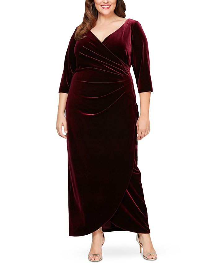 Alex Evenings Plus Size Velvet Surplice Dress With Tulip Overlay - Macy's