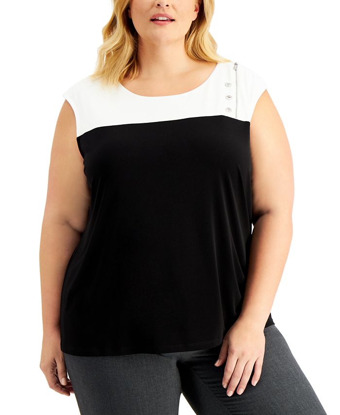 Calvin Klein Plus Size Colorblocked Top - Macy's