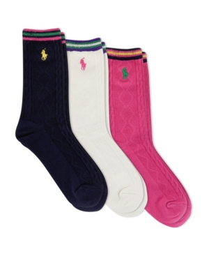 image of Polo Ralph Lauren Big Girls Aran Crew Socks, 3-Pair