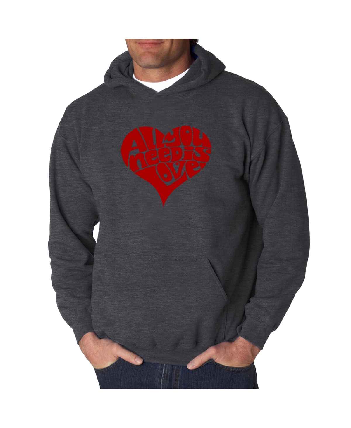 Men's Word Art Hooded Sweatshirt - All You Need Is Love - Gray
