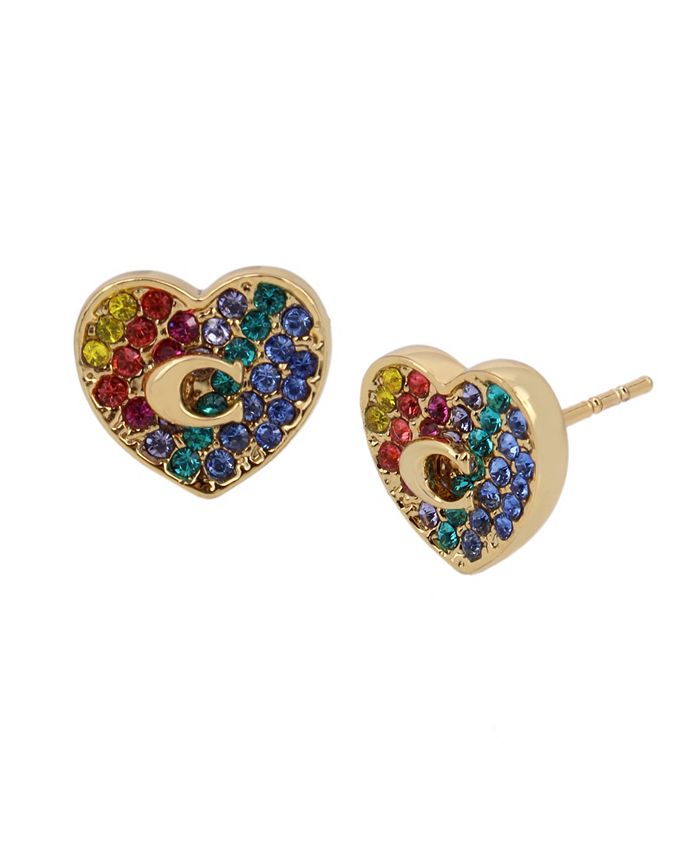 COACH Pave Heart Stud Earrings - Macy's