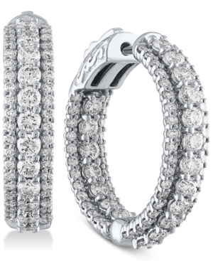 image of Diamond Triple Row In & Out Hoop Earrings (3 ct. t.w.) in 14k White Gold, 1