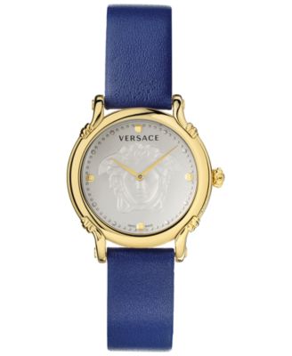 Versace - Women's Swiss Safety Pin Blue Leather Strap Watch 34mm