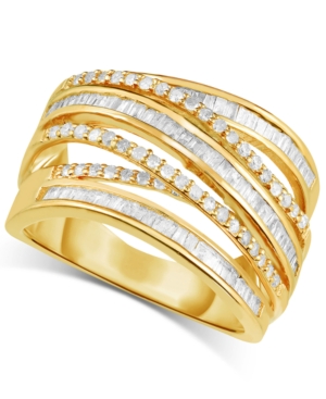image of Diamond Multi-Row Crossover Statement Ring (1-1/4 ct. t.w.) in Yellow Gold-Plated Sterling Silver