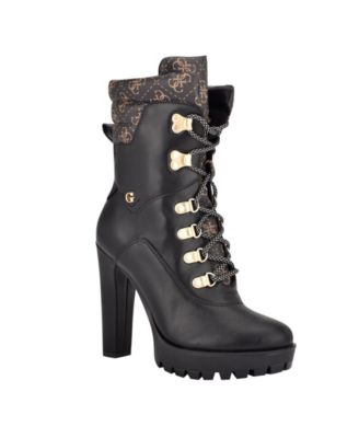 guess women's tessey high heel combat booties