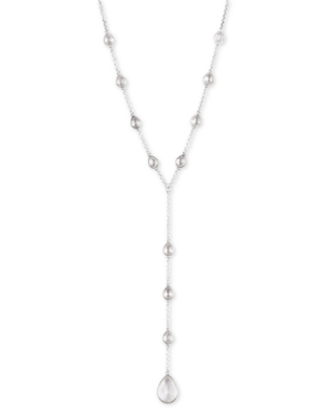 image of Lucky Brand Silver-Tone Crystal Lariat Necklace, 20-1/2