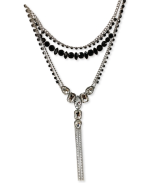 image of Thalia Sodi Silver-Tone Multi-Crystal Chain Fringe Layered Lariat Necklace, 18