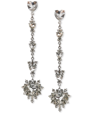 image of Thalia Sodi Silver-Tone Multi-Crystal Heart Linear Drop Earrings, Created for Macy-s