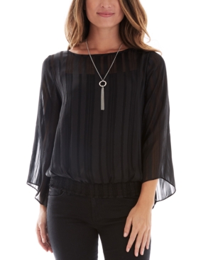 image of Bcx Juniors- Shadow-Striped Smocked-Hem Top & Necklace