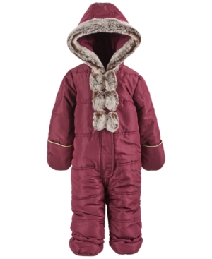 image of First Impressions Baby Girls Faux-Fur Bow Snowsuit, Created for Macy-s
