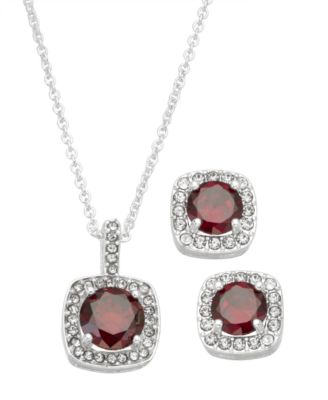 Photo 1 of Silver Plate Cubic Zirconia Necklace and Stud Earring Set, 18" + 3" extender
