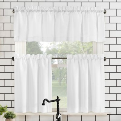 Martine Microfiber Semi-Sheer Rod Pocket Kitchen Curtain Valance and Tiers Set