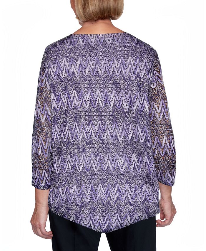 Alfred Dunner Women's Wisteria Lane Asymmetric Floral Print Sweater Blue Size 3X