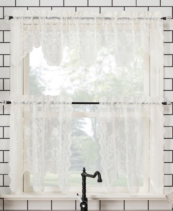 No. 918 Alison Floral Lace Rod Pocket Kitchen Curtain Valance And Tiers ...