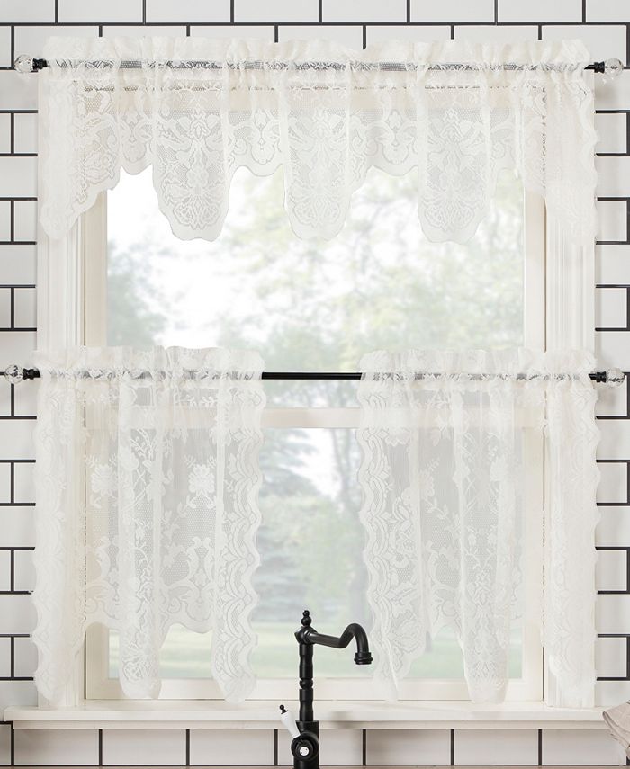 No. 918 Alison Floral Lace Rod Pocket Kitchen Curtain Valance And Tiers