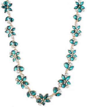 image of Anne Klein Gold-Tone Green Flower Stone Frontal Necklace, 16