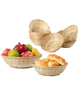 Vintiquewise - Set of 24, 12 Large and 12 Small Round Bamboo Serving Wicker Bread Roll Baskets Display Tray