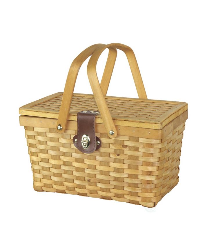 Vintiquewise Gingham Lined Woodchip Picnic Basket With Lid And Movable