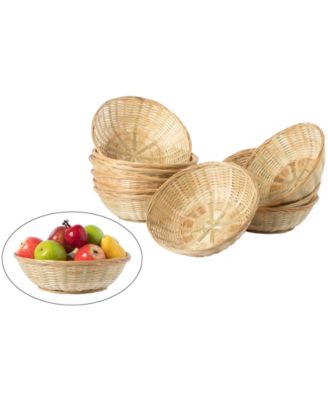 Vintiquewise - Set of 12 Large Round Bamboo Serving Wicker Bread Roll Baskets Display Tray