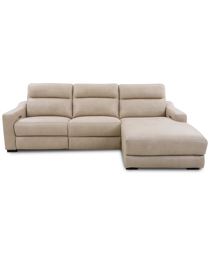 Furniture Gabrine 3Pc. Leather Sectional with 2 Power Headrests