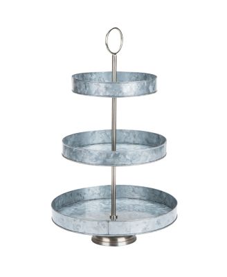 Mind Reader - Galvanized Steel Round Cupcake Tower, Dessert Stand with Handle, Rustic Design Appetizer Serving Tray Tower, Tiered Cupcake Stand, Silver
