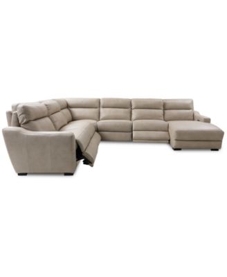 Gabrine 6-Pc. Leather Sectional with 3 Power Headrests and Chaise, Created for Macy's