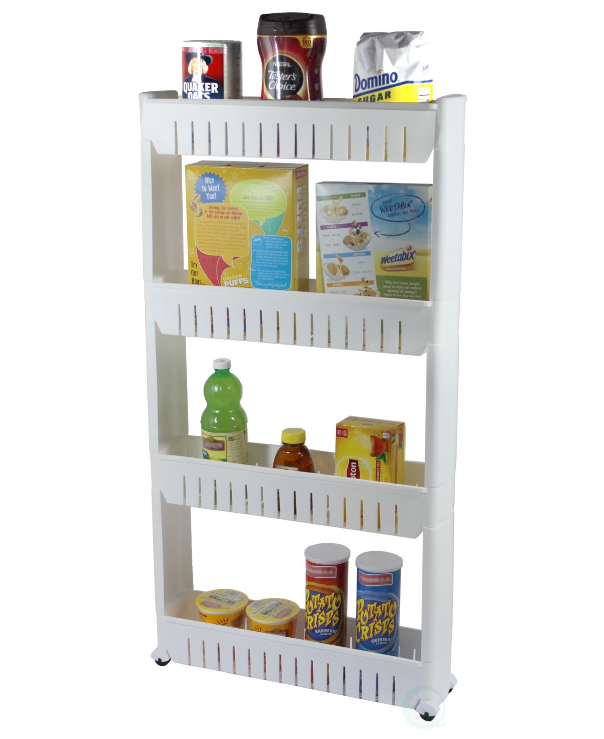 Vintiquewise Slim Storage Cabinet Organizer 4 Shelf Rolling Pull Out Cart Rack Tower with Wheels - White