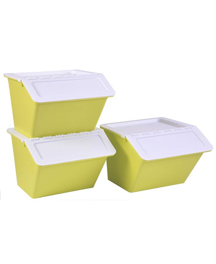 Basicwise Vintiquewise Large Plastic Stackable Storage Bins, Set of 3