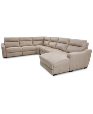 Gabrine 6-Pc. Leather Sectional with 2 Power Headrests & Chaise, Created for Macy's