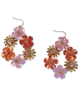 image of Inc Gold-Tone Crystal & Bead Multicolor Flower Drop Earrings, Created for Macy-s