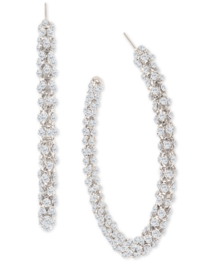 image of Thalia Sodi Silver-Tone Large Crystal Textured Open Hoop Earrings, 2.6