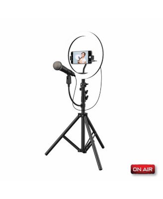 Tzumi ON AIR 10” LED Ring Light w/ Adjustable Tripod Stand, Phone Mount & Microphone