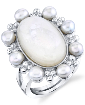 image of Mother-Of-Pearl & Freshwater Pearl (8-1/2mm) Statement Ring in Sterling Silver